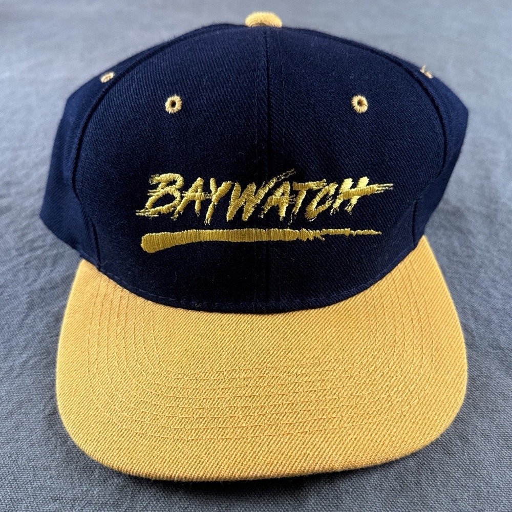 Vintage Baywatch Snapback Hat 90s TV Show Lifeguard Cap Black Gold OSFA